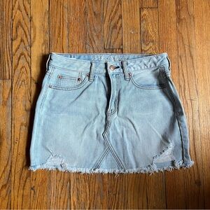 American Eagle light wash distressed mini skirt